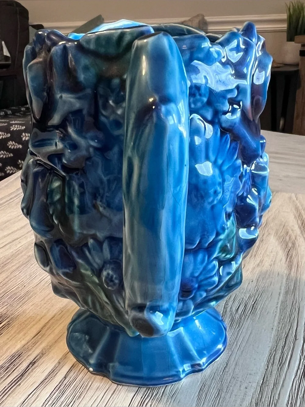 Vintage Royal Bouquet Unicorn Japan Blue Floral Ceramic Pitcher Vase